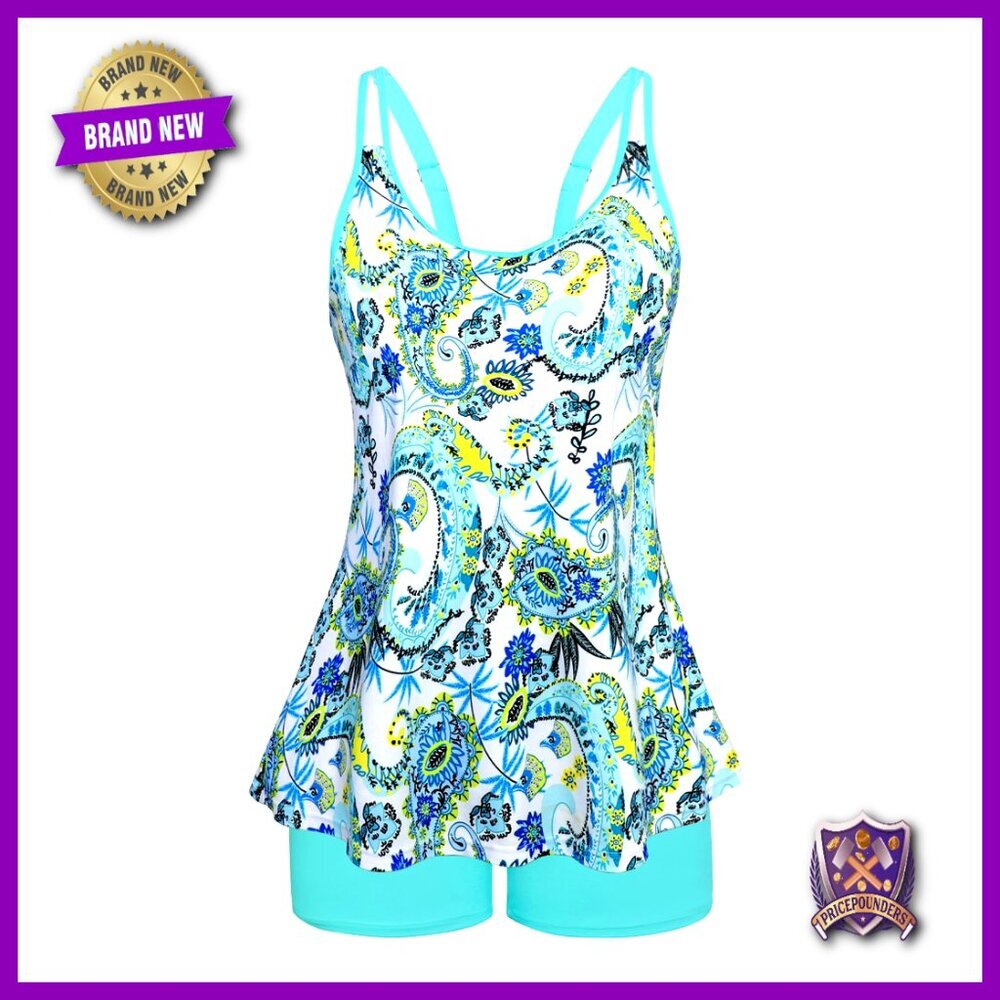 Plus Size Tankini Set Tummy Control Swimwear Adjustable Straps Quick Dry